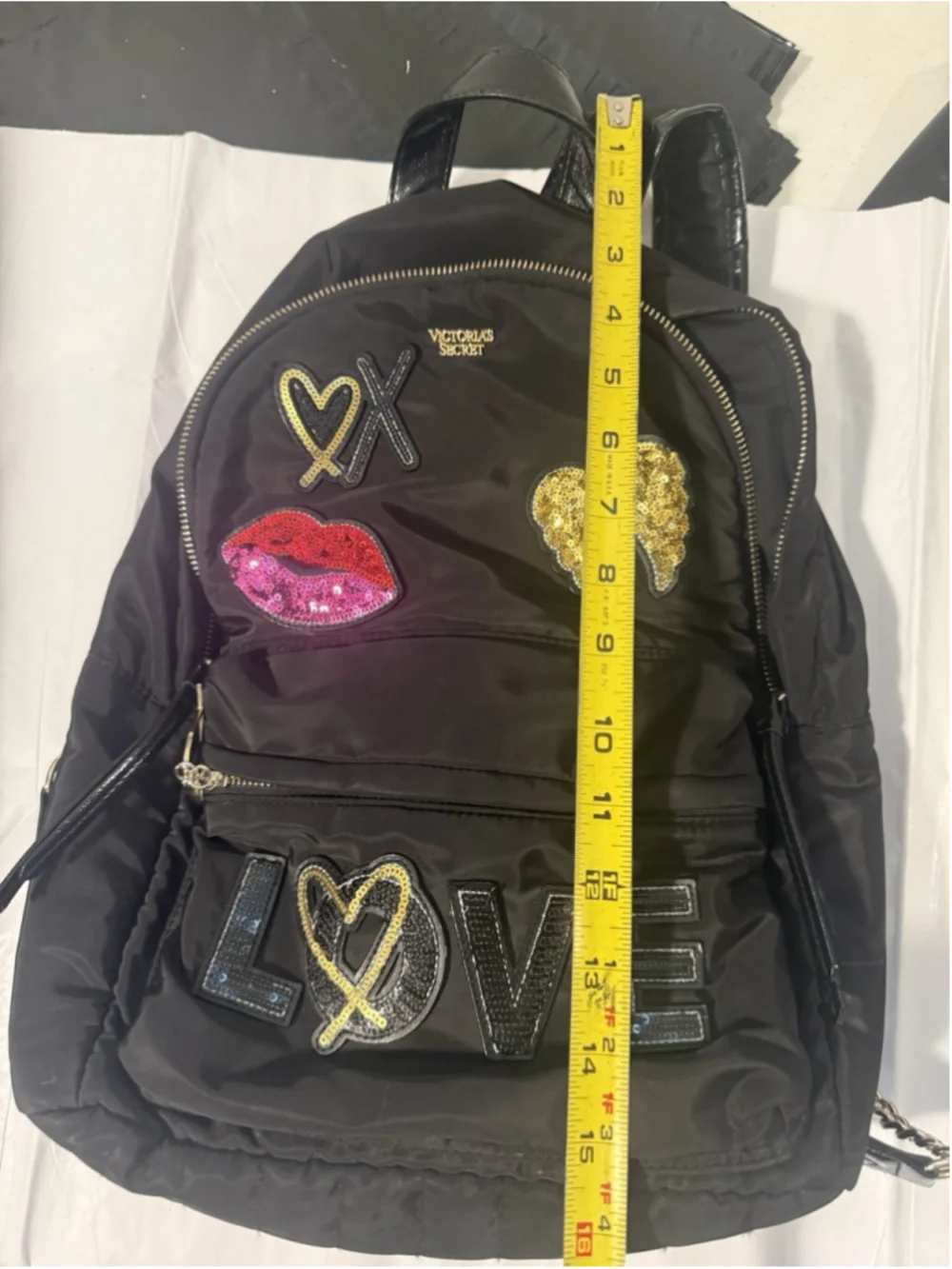VICTORIA'S SECRET Runway Patch City Backpack sequin bling Black Sequin